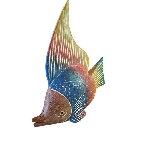 Beautiful Hand Carved painted Angel Fish. tropical color fish decor. 8"x7"beach - Picture 2 of 6